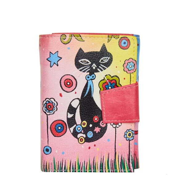 Hand-Painted Leather Cat Artwork Trifold Wallet with Card Slots for Women - Picture 1 of 7